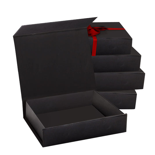5 Pack Black Hard Gift Box with Magnetic Closure Lid 7" x 5" x 1.6" Rectangle Boxes For Gifts With Black Glossy Finish (Black, 5 Boxes)