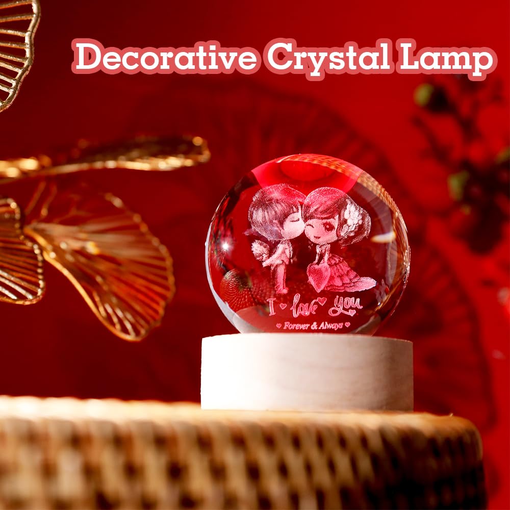 ZRENJHUS Love You Gift for Her Lovers 3D Crystal Ball Couple Gift Valentine's Gifts idea for Women 60mm Glass Romantic Gift for Wife Globe Decor I Love You Gifts Anniversary Christmas Birthday Gifts