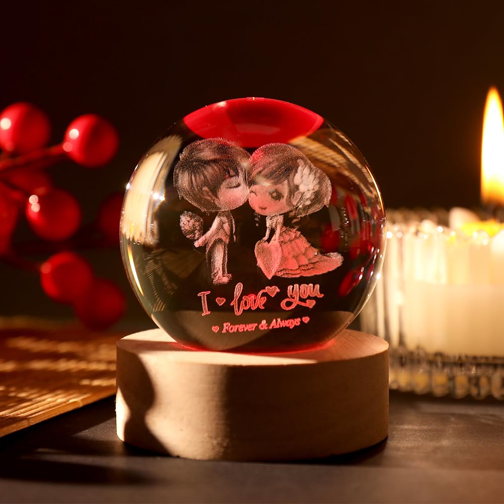 ZRENJHUS Love You Gift for Her Lovers 3D Crystal Ball Couple Gift Valentine's Gifts idea for Women 60mm Glass Romantic Gift for Wife Globe Decor I Love You Gifts Anniversary Christmas Birthday Gifts