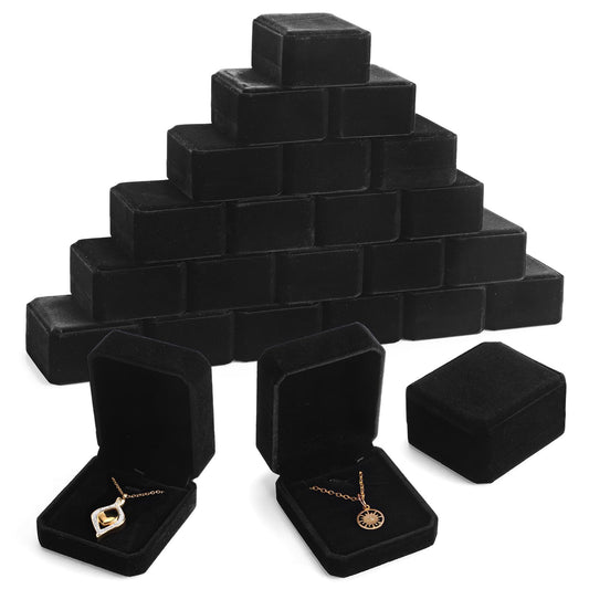 Sureio 24 Pcs Velvet Jewelry Gift Boxes Bulk for Necklace Pendant Ring Earring Bracelet Display Case Wedding (Black)