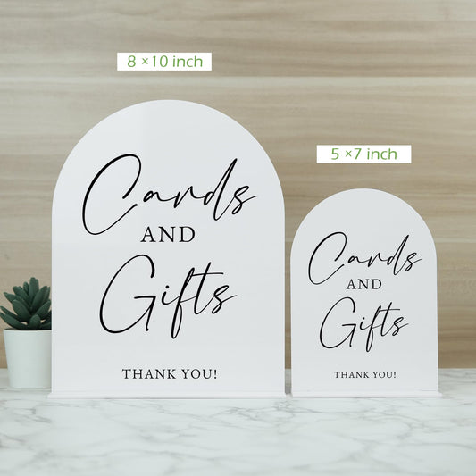 White Arch Acrylic Wedding Sign- 8"x10" Cards and Gifts Sign and Base,1/8" Thick | Modern Calligraphy Arched Acrylic Table Sign for Wedding & Event Party (Cards and Gifts, 8"x10")