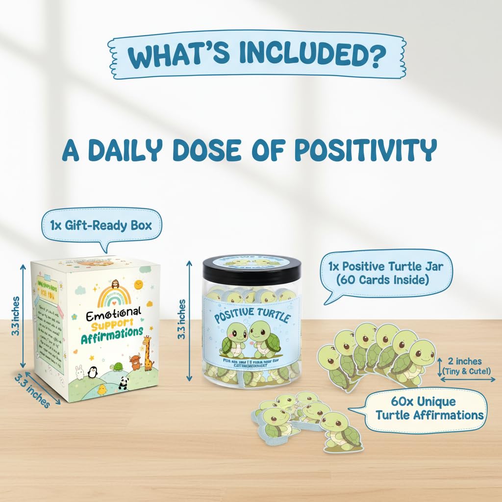 60 Positive Turtle Cards Jar, Emotional Support Affirmation Cards, Sea Turtle Gifts, Turtle Lover Gifts For Women, Teens, Friends, Coworkers, Christmas Turtle Decoration For Home Office