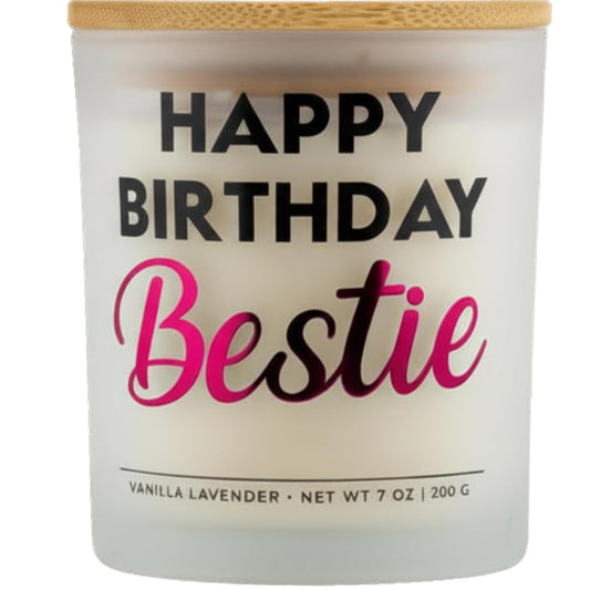 Wick and Wit Bestie Birthday Gifts for Women - Happy Birthday Bestie Gifts for Women Friend Friendship Soy Candle Gift Set for BFF Sister Coworker Vanilla Lavender Candle Ready to Gift Box