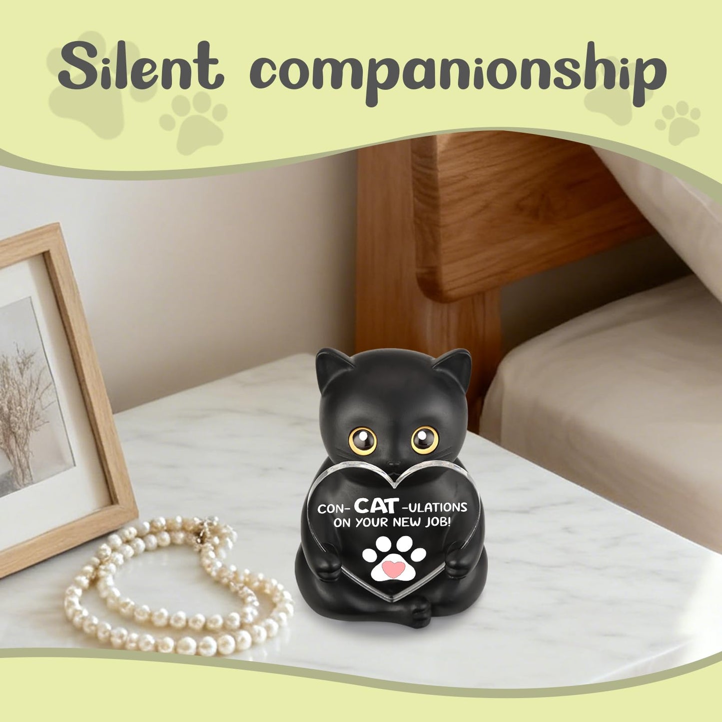 THRXOBN Con-Cat-Ulations Black Cat Resin Figurine, New Job Celebration Gift for Women, Men, Motivational Desk Decor for Cat Lovers, Encouraging Office Present for Colleague, WMS15