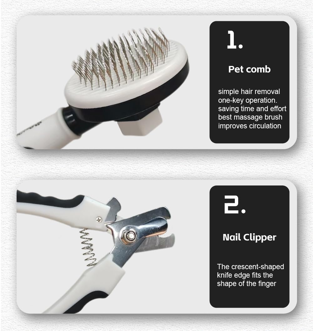 Dog Grooming Kit for Dogs at Home, 6-in-1 Pet Grooming Kit with Slicker Brush, Dematting Tool, Stainless Steel Comb, Nail Clipper for Dogs, Nail File & Bath Massage Glove