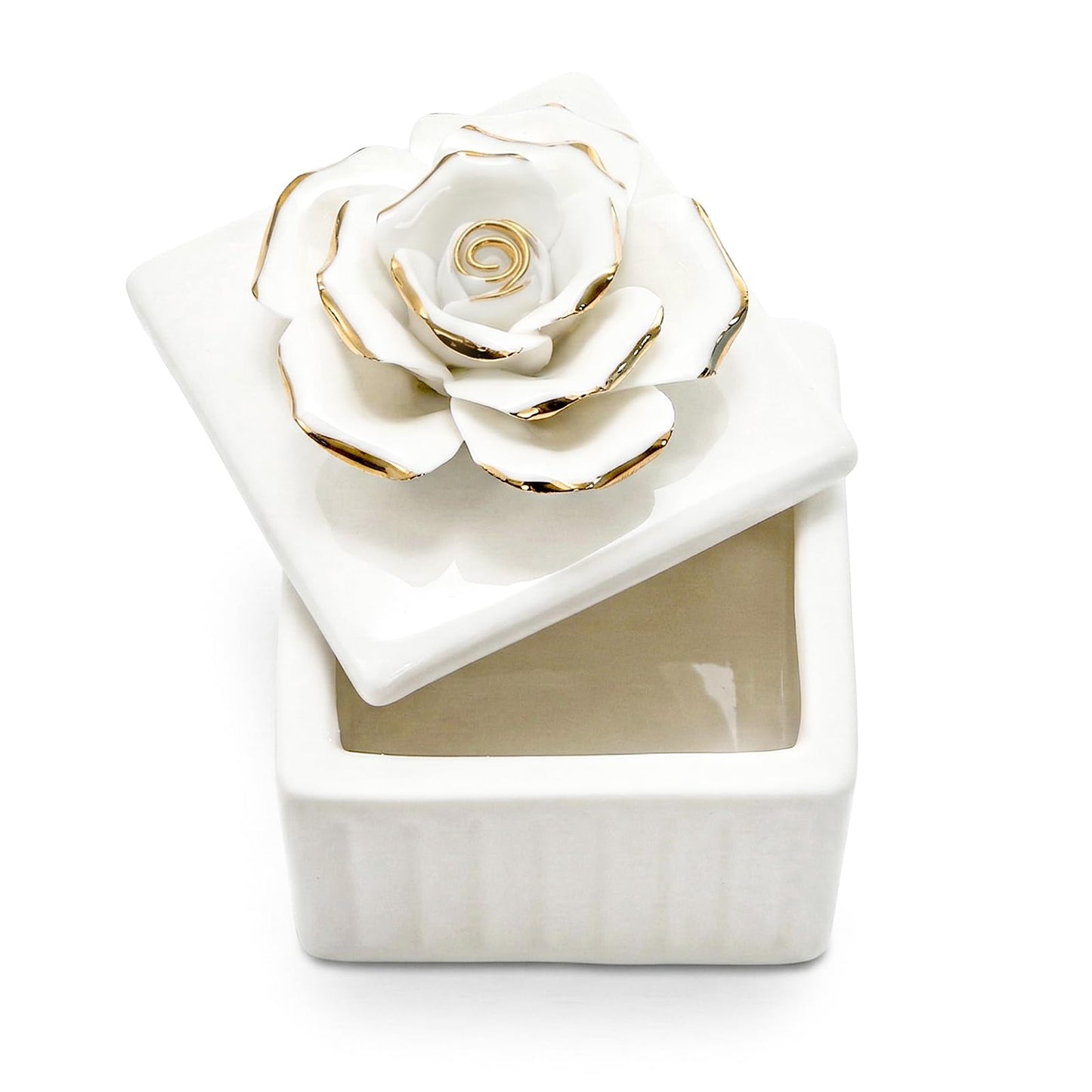 ZOOFOX 3 Pack Vintage Jewelry Box, Small Elegant Embossed Jewelry Holder with Lid and Rose-Shaped Knob, Ceramic Trinket Organizer for Women, Ring, Earrings, Necklace