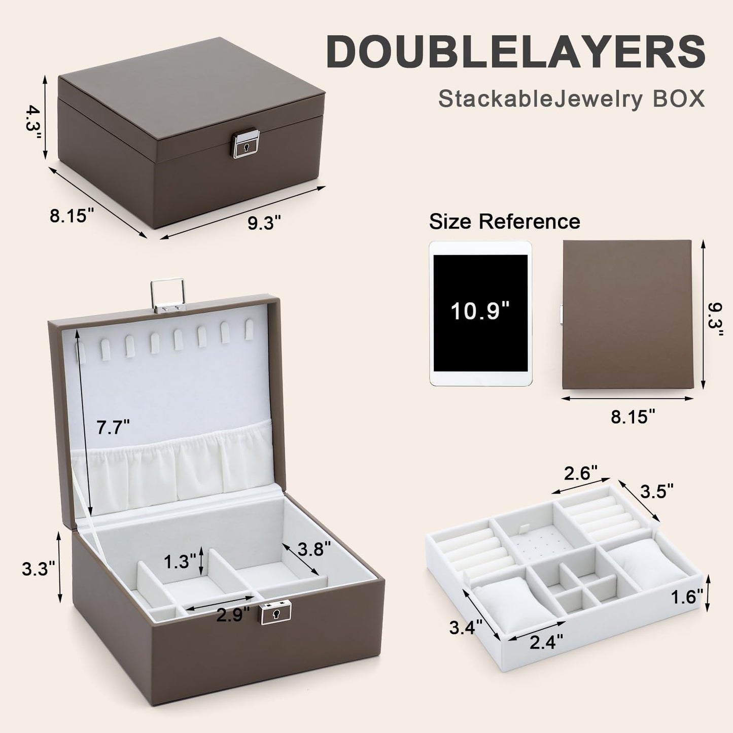 IBURTEN Jewelry Organizer Boxes for Women,Travel Jewelry Case, 2 Layers Removable Jewelry Box,Storage for Necklace, Bracelet, Earring,Rings,Jewelry Box Gifts for Women Girls