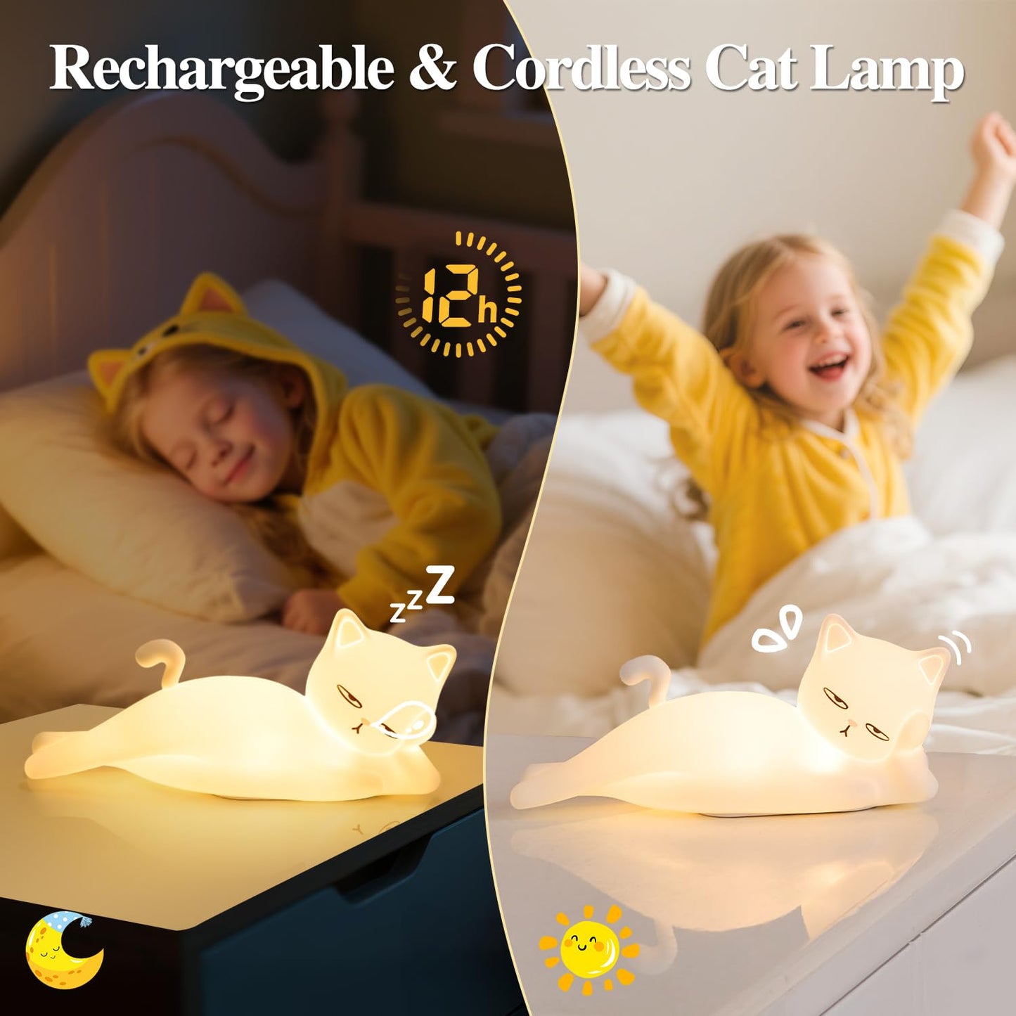 Lying Flat Cat Lamp Funny Gifts, 16 Colors+5 Dimming+Silicone Random Stuff, Touch+Remote+Recharge Night Light for Kids, Cool Lamp Unique Lamps Cute Weird Stuff, Cat Gifts for Teen Girls/Adults/Kids