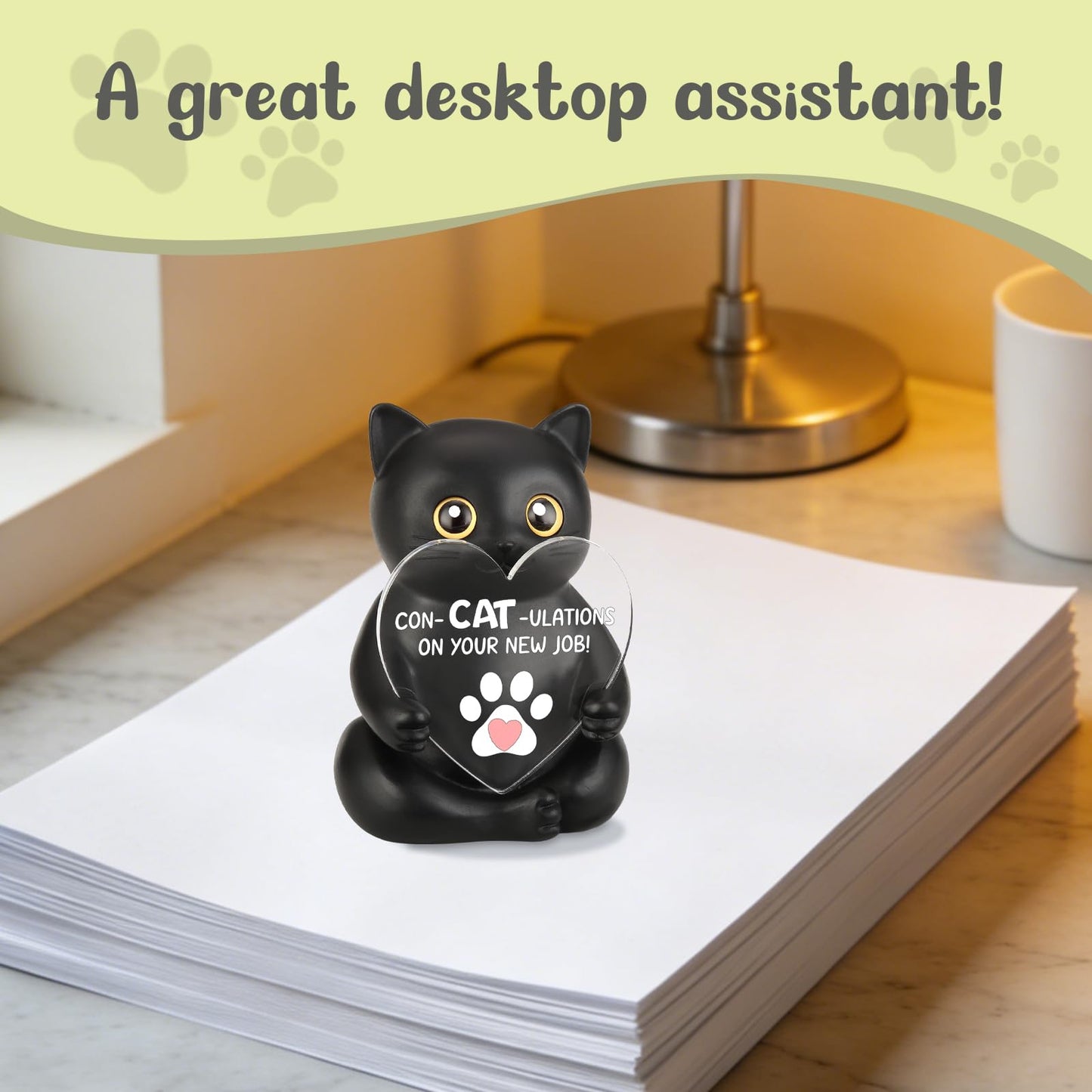 THRXOBN Con-Cat-Ulations Black Cat Resin Figurine, New Job Celebration Gift for Women, Men, Motivational Desk Decor for Cat Lovers, Encouraging Office Present for Colleague, WMS15