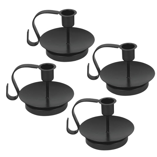 TIED RIBBONS Vintage Candle Holder with Handle Set of 4 Black Gothic Candle Holder for Home Decorations Old Fashioned Candlestick Table Taper Candle Holders for Party Decorations