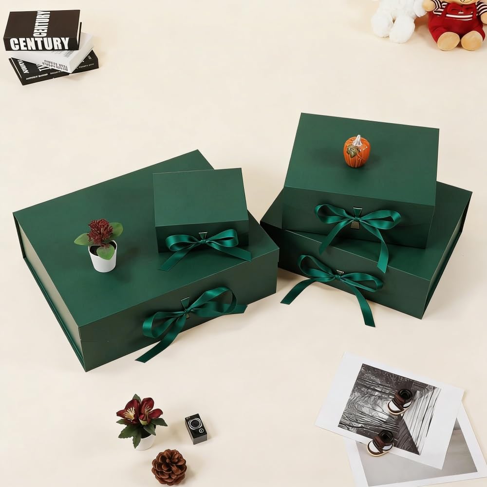 GoooodGift Extra Large Gift Box Green 1 Pack 16x13.5x5.3 inch Luxury Gift Box for Presents with Magnetic Closure Lid Collapsible,Birthday,Christmas,Wedding,Contains Shredded Paper Filler