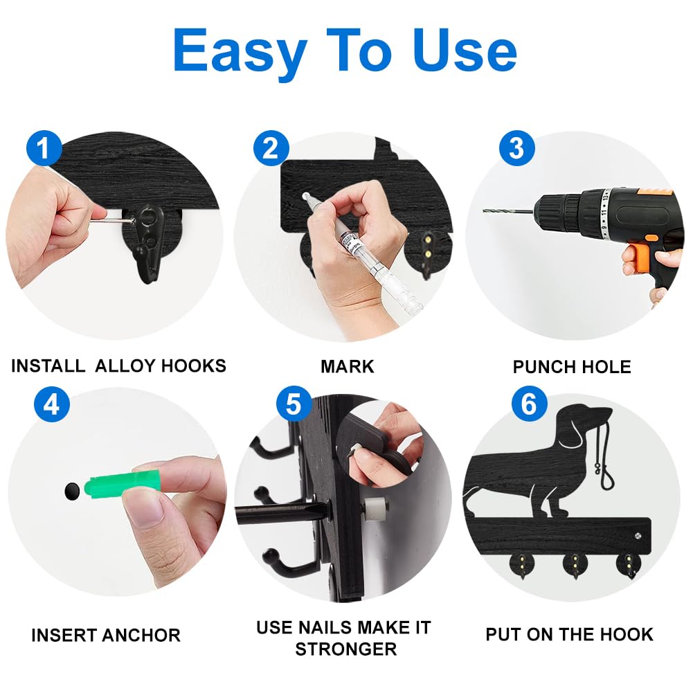 MAYJOYDIY Wood Cowboy Horse Farm Coat Hooks Farmhouse Cowgirl Windmill Key Holder 11.87.9inch Wall Art Decor Gift Black Wall Key Rack Organizer 5 Alloy Hooks for Bedroom Kitchen Entryway