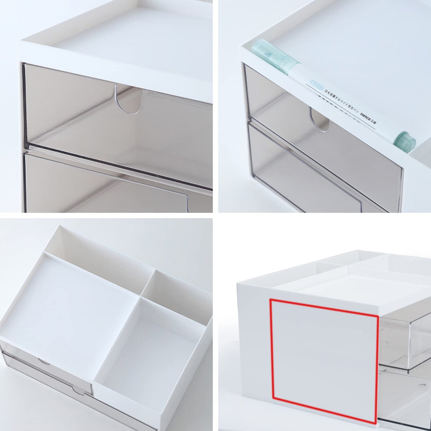 Desk Drawer Organizer, Desk Storage Box with 2 Drawers and 4 Compartments, Multifunctional Desk Accessories & Countertop Organizers for Office School Home (White）
