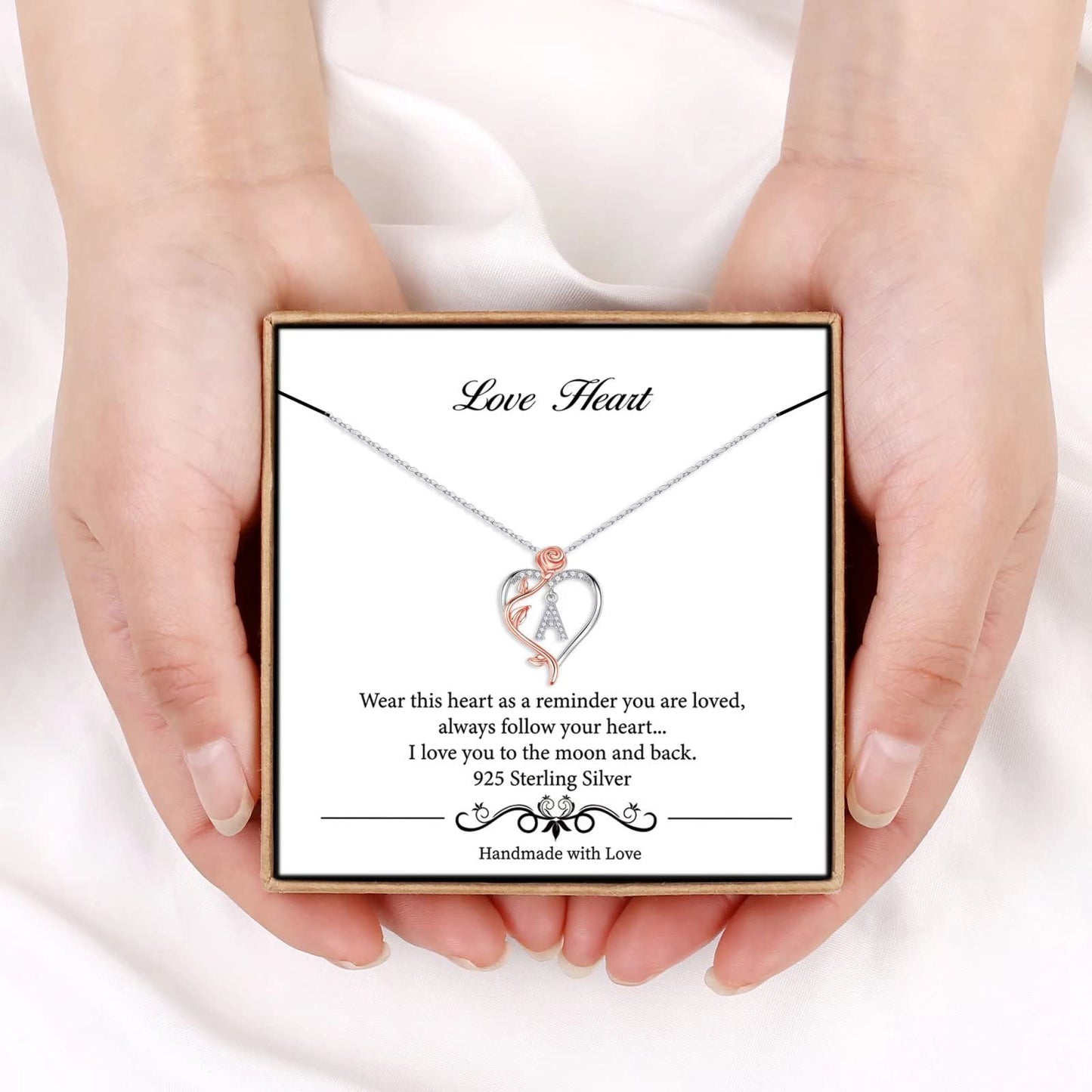 Iefil Necklaces Gifts for Women - Anniversary Birthday Gifts for Women, Gift for Wife, Gift for Mom/Daughter/Sister | Rose Heart Necklaces, Initial A