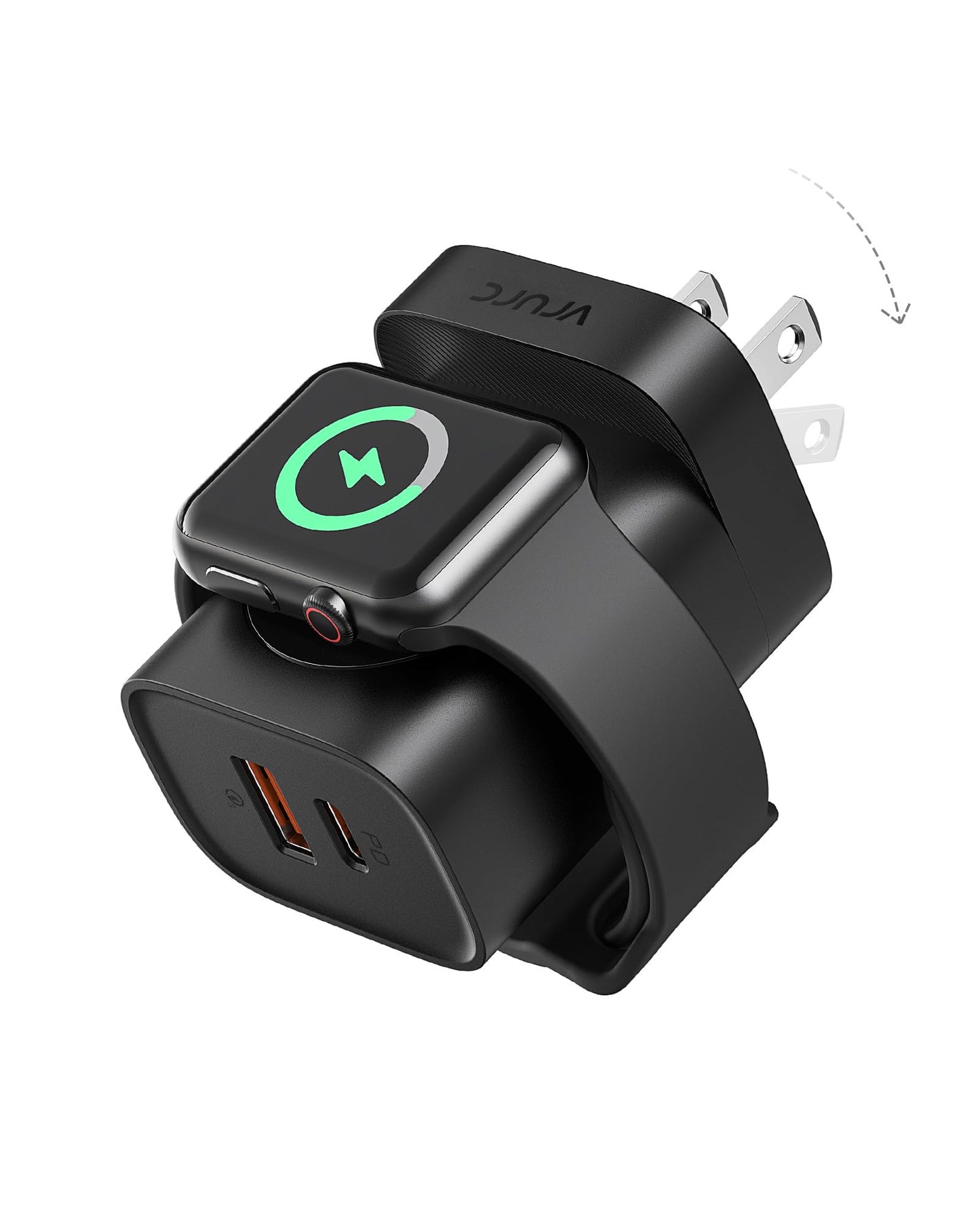 VRURC Charger for iPhone & Apple Watch, 20W USB C Fast Charging Block, 3-in-1 Compact Travel Adapter with 2 Port for iPhone 17/16/15/14/13, Wireless Magnetic for iWatch SE/11/10/9/8/7/6/5/4-Black