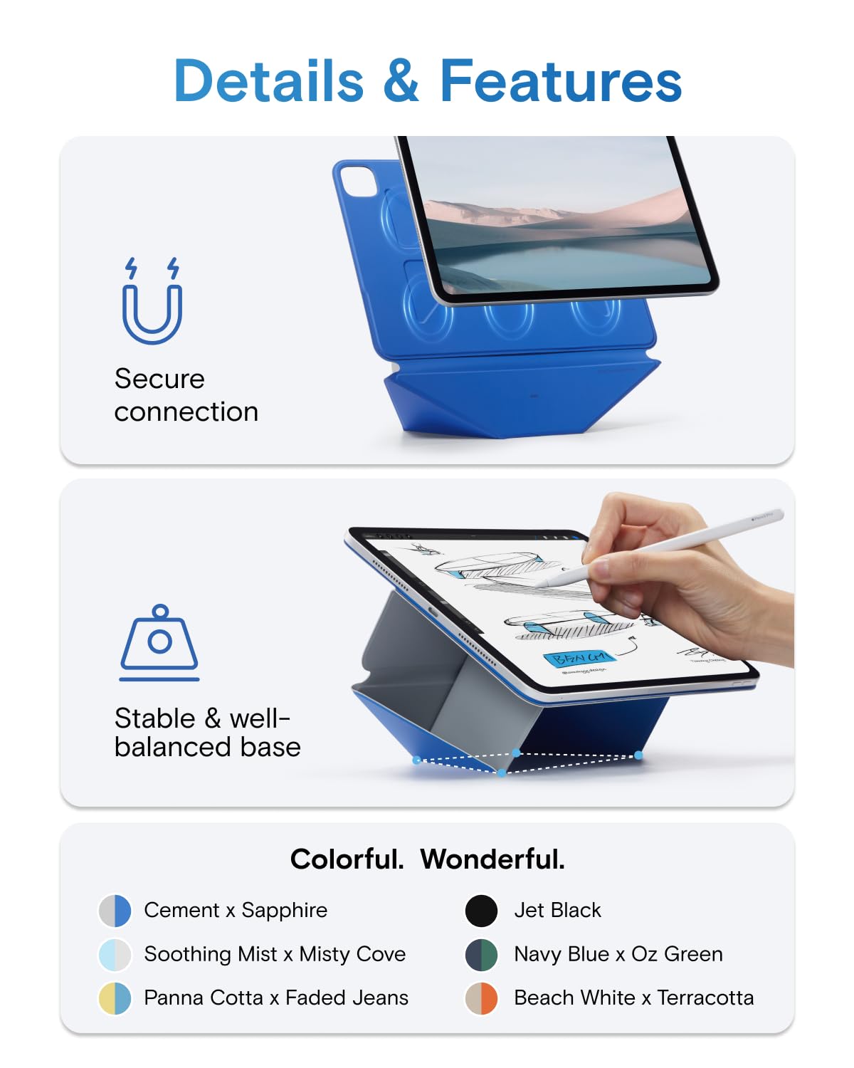 MOFT Dynamic Folio Tablet Stand for Desk Compatible with iPad Pro 11- inch (M5 2025 / M4 2024), Slim Magnetic Tablet Holder Case with 20+ Viewing Angles, Cement x Sapphire