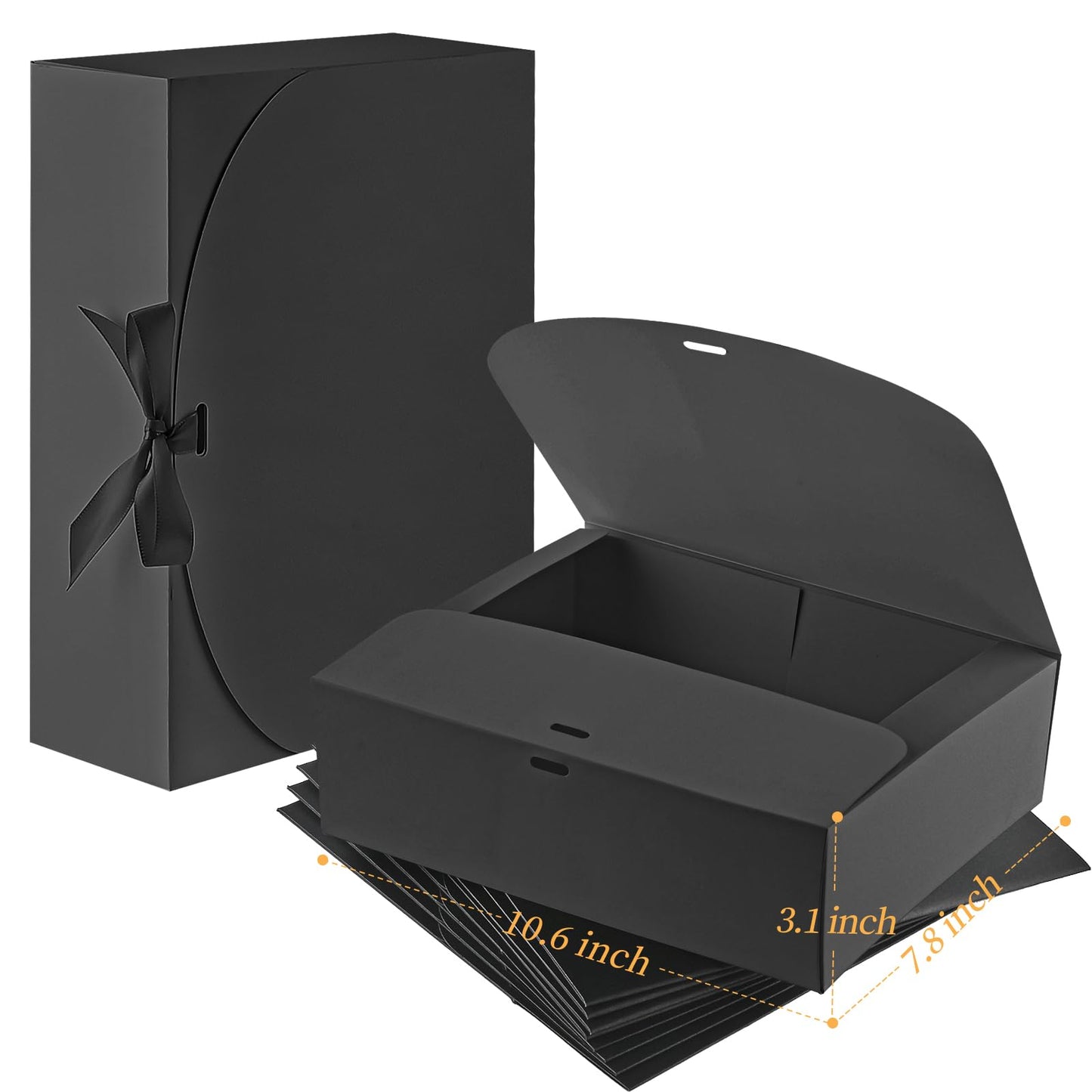 Ocmoiy 12 Pack Gift Boxes with Lids, 10.6x7.8x3.1 Inch Black Paper Gift Box with Ribbon, Bridesmaid Proposal Box for Wedding, Packaging, Baby Shower, Birthday, Christmas, Party, Present Crafting