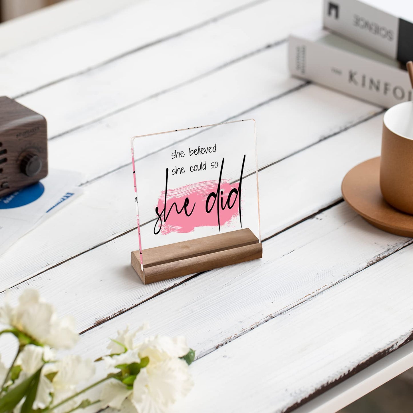 Inspirational Gifts for Women Friends - Motivational Gifts,Promotion Gifts New Job Gifts for Women Congratulations Gifts, 4" Acrylic Plaque - "She Believed She Could So She Did" Home Office Desk Decor