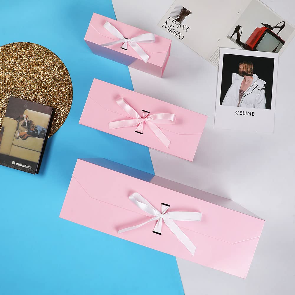 GoooodGift Extra Large Pink Gift Box with Ribbon 19x16x6 Inches, Gift Box with Lid Magnetic Closure, Groomsman Proposal Box, Rectangle Collapsible Gift Boxes for Wedding Dress(Pink)
