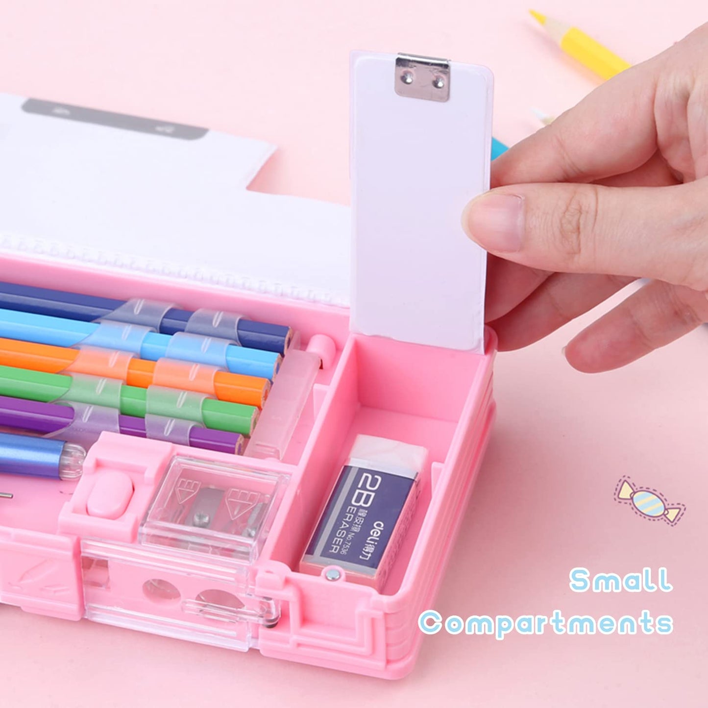 LilyBeauty Pop Up Multifunction Pencil Case for Girls and Boys, Cute Cartoon Pen Box Organizer Stationery with Sharpener, Schedule, School Supplies, Best Birthday Gifts for Kids【Pink-Dream Planet】