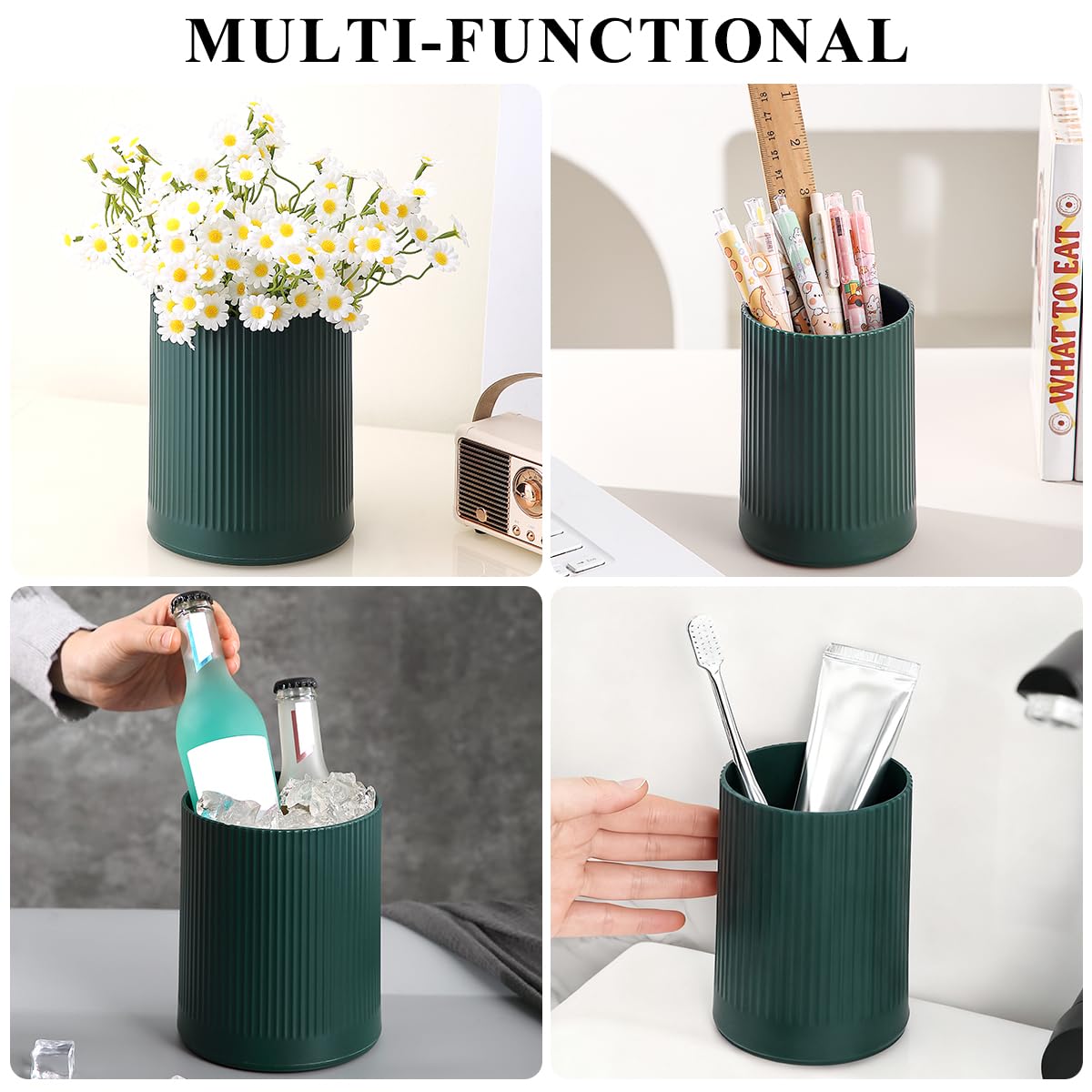 HOMQUEN 360° Rotating Utensil Holder, 6.3''+4.7'' Plastic Kitchen Utensil Holder for Countertop, Large Cooking Utensil Crocks for Kitchen Decor, Utensil Organizer for Spatula, Set of 2 (Green)