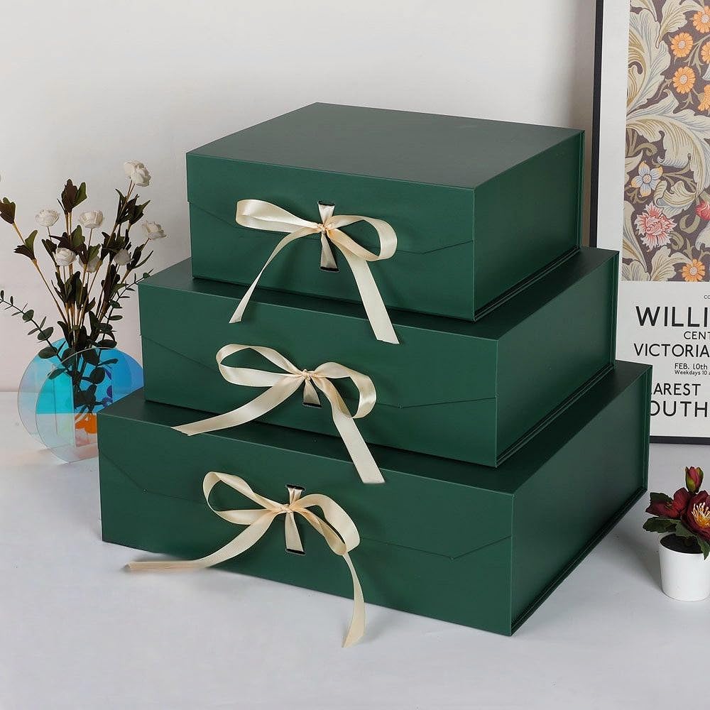 GoooodGift Extra Large Gift Box Green 1 Pack 16x13.5x5.3 inch Luxury Gift Box for Presents with Magnetic Closure Lid Collapsible,Birthday,Christmas,Wedding,Contains Shredded Paper Filler