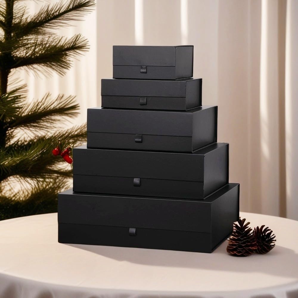 PLINJOY Extra Large Black Gift Box 16.5x14x5.5 Inches,Gift Boxs for Presents with Lid Magnetic Closure Collapsible,Groomsman Proposal Box,Birthday, Christmas,for Clothes and Large Gifts