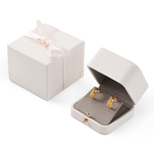 Woodten White Leather Earrings Pendant Gift Box Microfiber Interior Earrings Box for Valentines