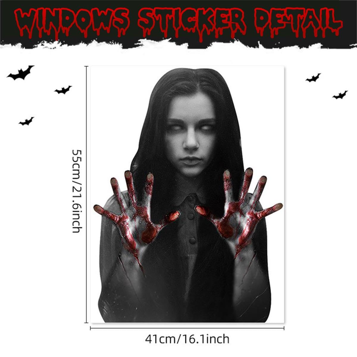 Yeysynana Halloween Party Window Decorations, Scary Female Ghos Static Halloween Window Clings Stickers Decor for Glass Windows Door Home Indoor Outdoor Party Supply