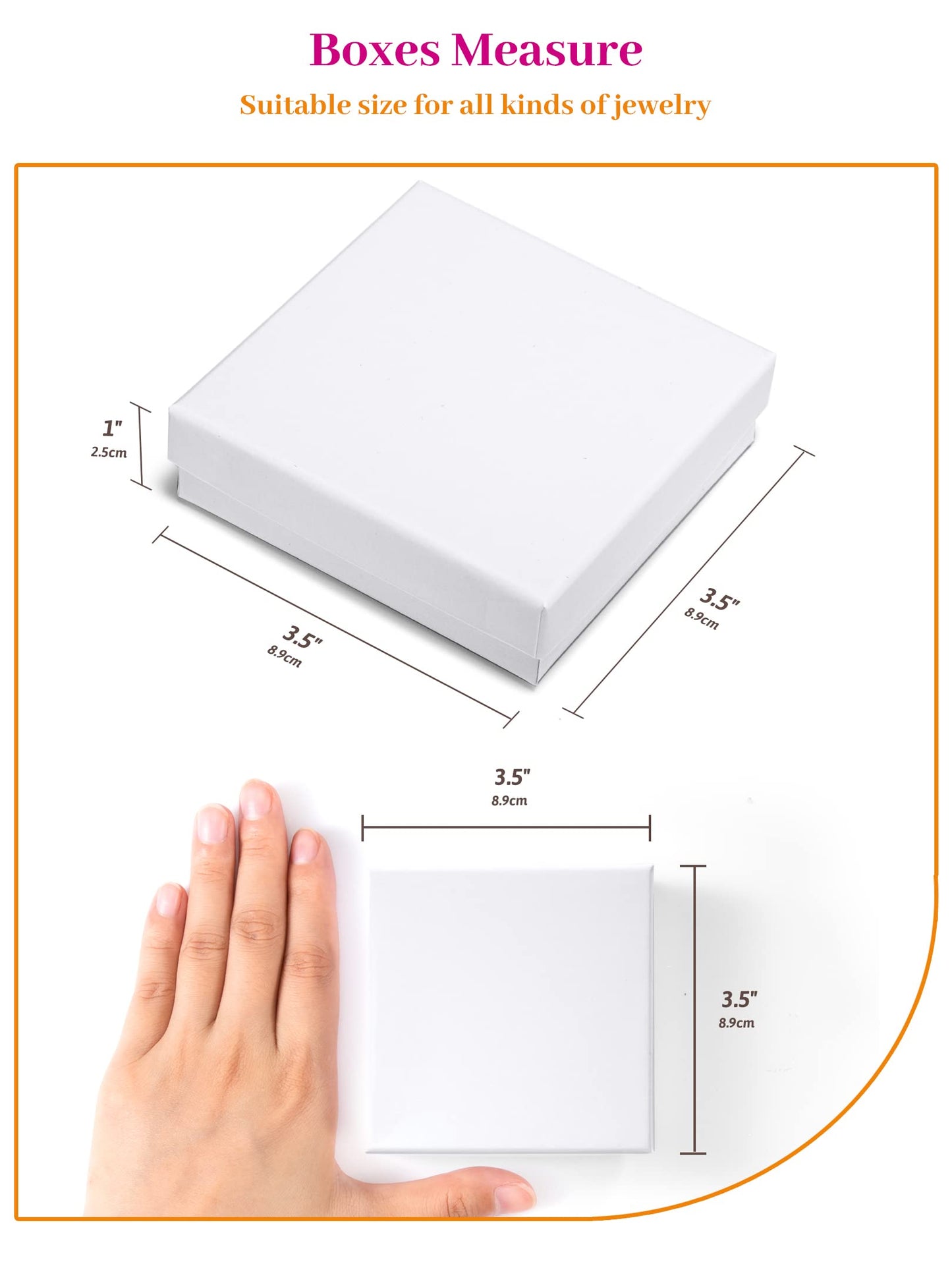 MESHA Cardboard Glossy Jewelry Gift Boxes, Cotton Filled Jewlery Box with Lids, White 3.5x3.5x1 Inch, Necklace Ring Bracelet Earring DisplayBox, Bulk Square Small Kraft Jewelry Gift Box, 96 Pieces