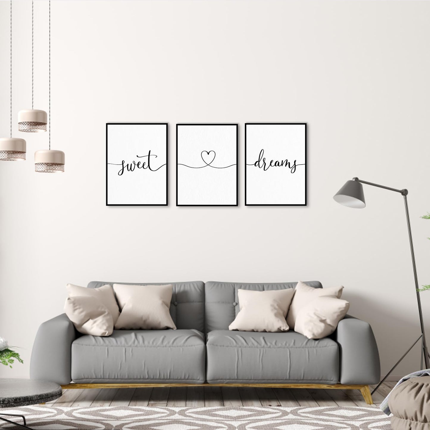 Sweet Dreams Wall Decor Above Bed: 3 Piece Modern Farmhouse Bedroom Art Set, Minimalist Black and White Framed Signs, Rustic Country Wall Art for Master Bedroom Guest Room, 12x16 Inches