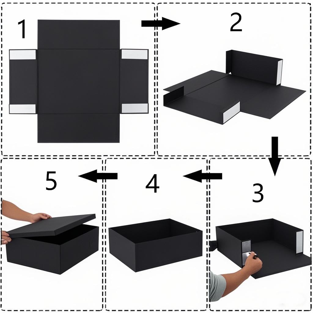 UoeRing 1Pcs Black Extra Large gift box with lids 16.5×13×8 Inches gift boxes for presents,Birthday Box (include Ribbon, Paper Shred Filler Gift Card & Envelopes)