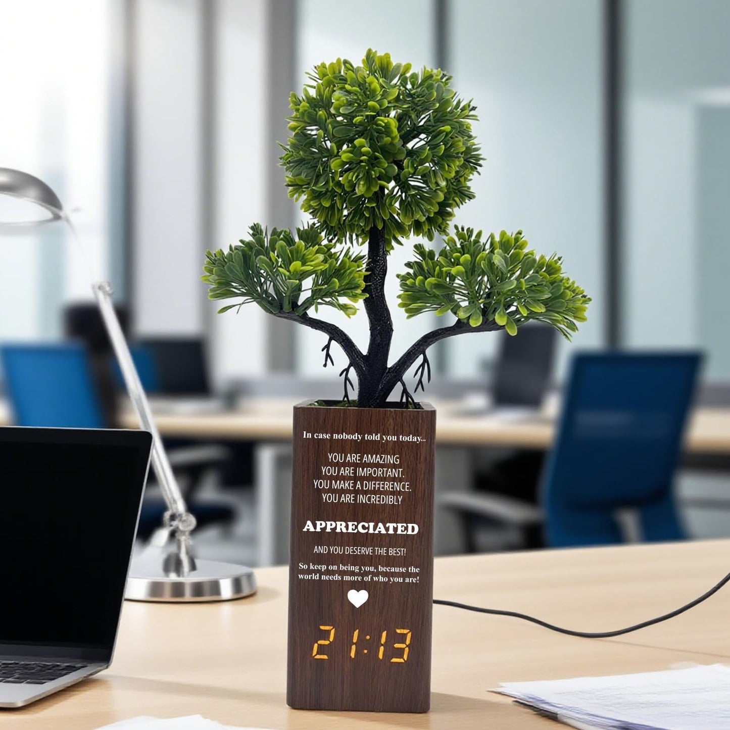 jewmaw Fake Plant Table Clock Digital Alarm, Decorative Electronic Clock, Funny Office Desk Sign for Bedroom Living Room Decor-Gift for Colleagues, Family &Friends
