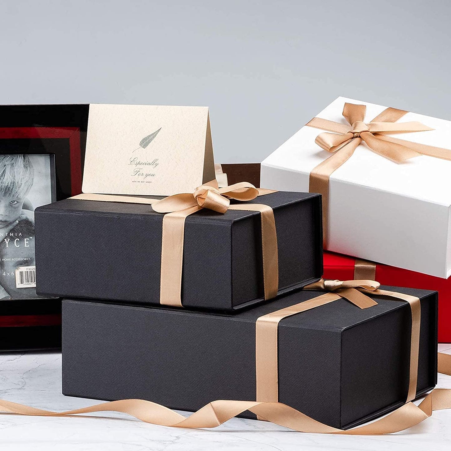 LIFELUM Gift Box 13.5''x10''x4'' Large Gifts Box with Magnetic Lids Black Gift Boxes for Mom Gifts Contains Card, Ribbon, Filler Mother's Day