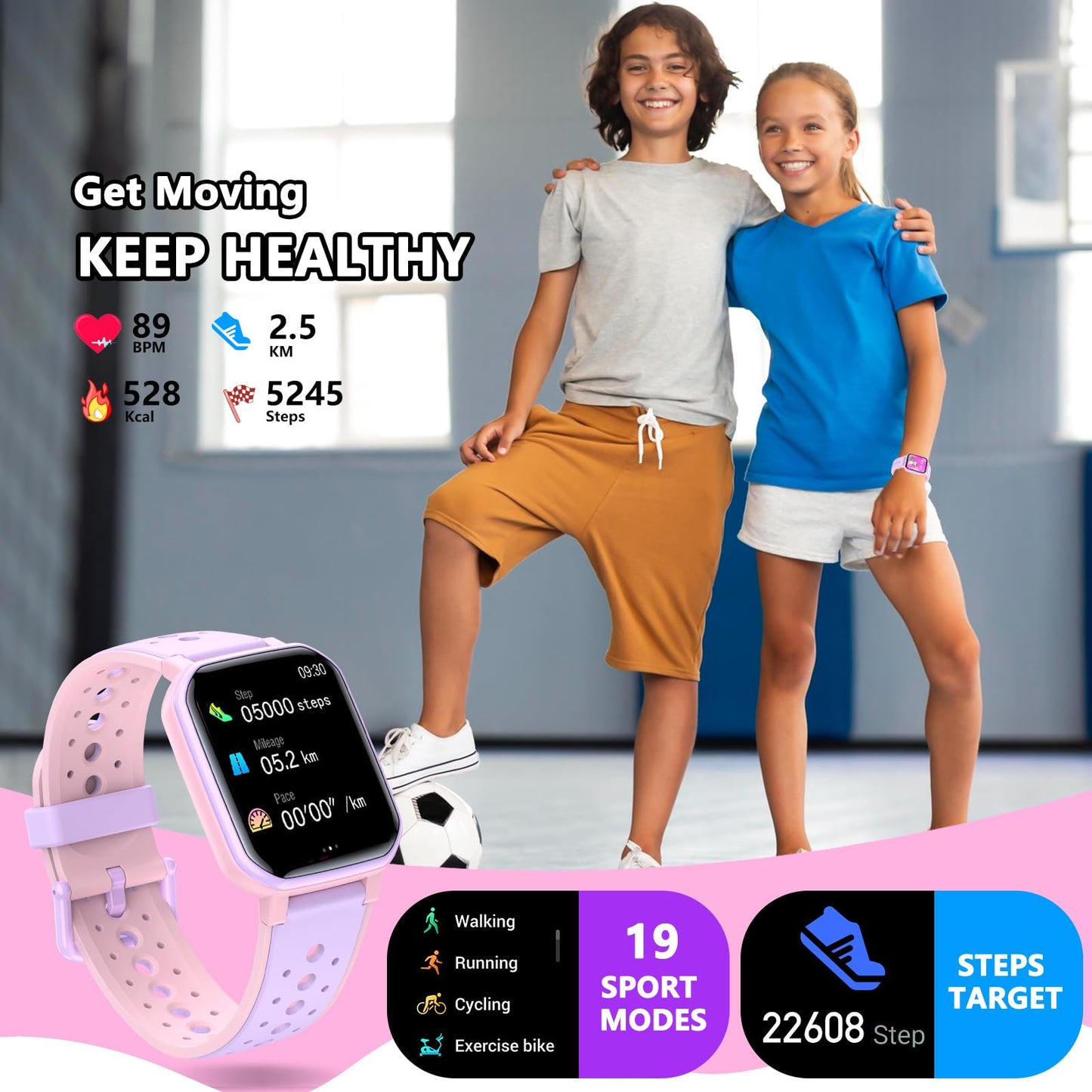 JOYELE Smart Watch for Kids Teens, No Phone Needed Fitness Tracker Boy Girls Watch with 19 Sport Modes, Pedometer, Sleep Monitor, Kids Watch Birthday Gifts Toy Gift for Girls Boys 6-16 (Purple)