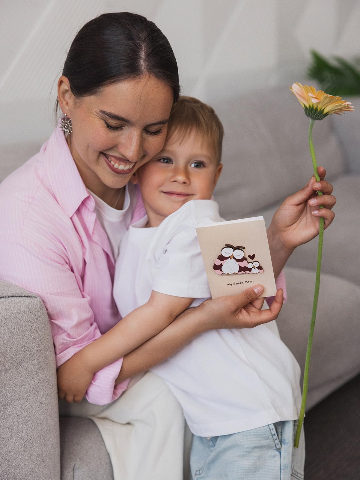 PESKOVOI Handmade Greeting Card with Premium 3D Wooden Design – Set of 5 Gift Cards with Kraft Envelopes – Ideal for All Occasions: Mother's Day, Weddings, Anniversaries, Birthdays, Love Notes & More