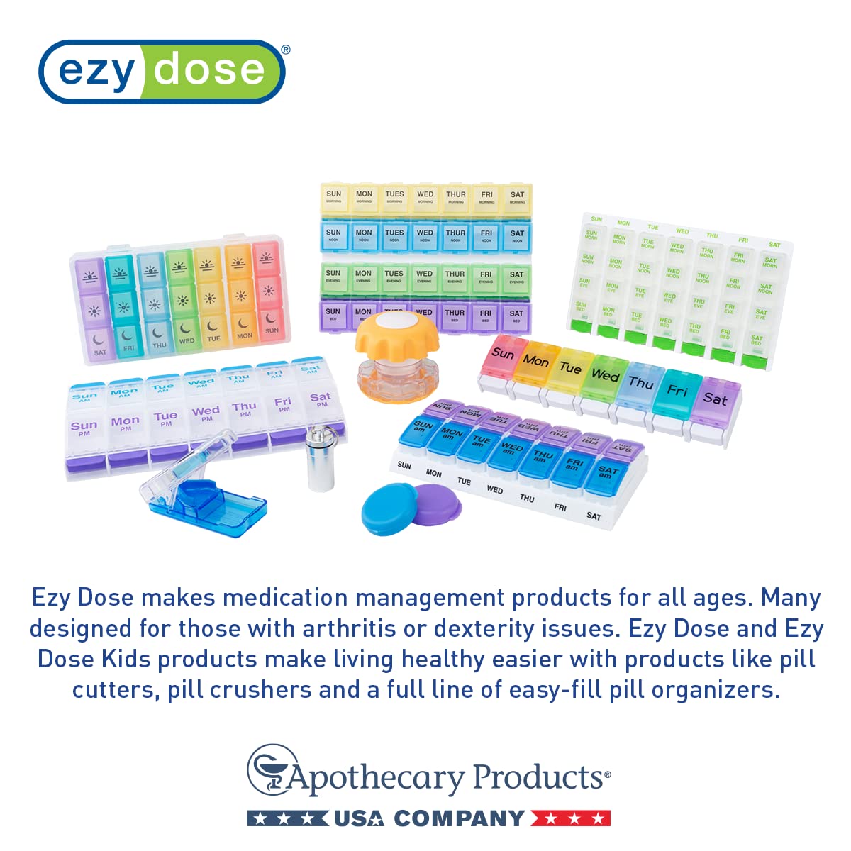 EZY DOSE Weekly (7-Day) Daily Medtime Pill Organizer Case, Vitamin Planner and Medicine Container, Removable Large Pop-Out Individual Compartments, 3 Times a Day, Travel Friendly, Rainbow, BPA Free