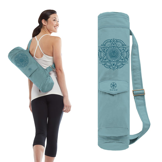 Gaiam Cargo Yoga Mat Bag, Full-Zipper Yoga Mat Carrier with Adjustable Strap, Front & Exterior Phone Pocket with Earbuds Slit, Stylish & Functional Fitness Mat Holder for Women & Men