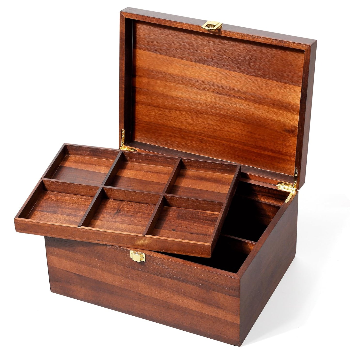 NLGQ Large Wooden Storage Box with Adjustable Tray, 12.5 IN Acacia Wood Keepsake Box with Lid for Storage Trinkets, Jewelry, Card, Photo, Wooden Decortive Case for Home 12.5x9.4x6.1 IN -WB006-X Large
