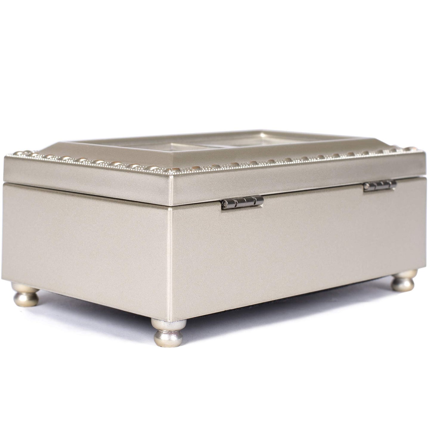 Cottage Garden First Communion God Beside You Brushed Silvertone Jewelry Music Box Plays Amazing Grace