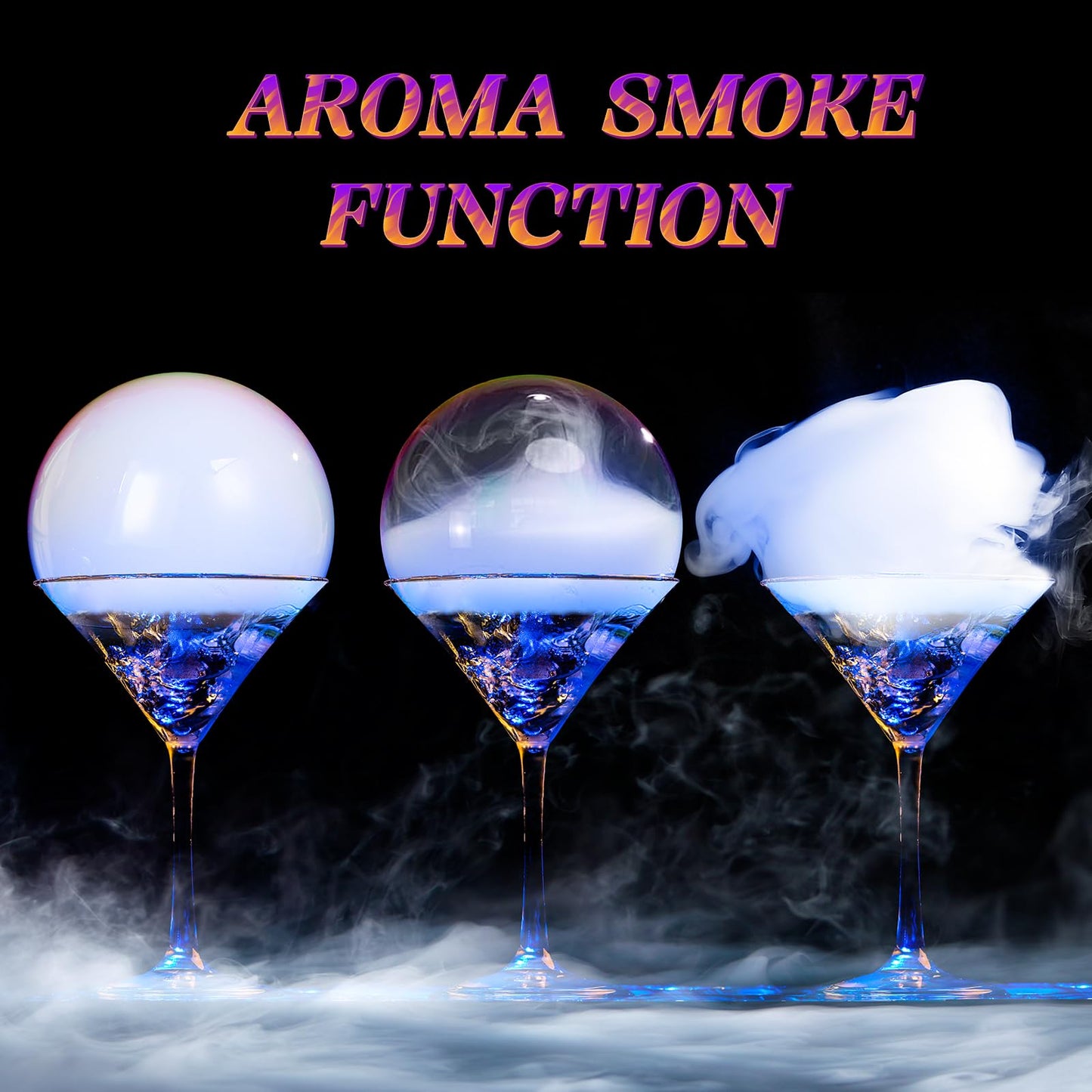 Electric Cocktail Smoke Bubble Gun Kit - Aroma Blaster with 4 Flavor Oils & Edible Bubbles | 5000mAh Rechargeable, Color Screen | Smoker for Whiskey, Food, Drinks | Great Gift for Dad, Men, Bartender