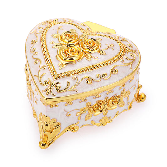 Hipiwe Vintage Metal Jewelry Box - Heart Shape Trinket Organizer Ring Box Case with Rose Pattern Jewelry Storage Box for Ring Earrings Necklace, Gift for Women
