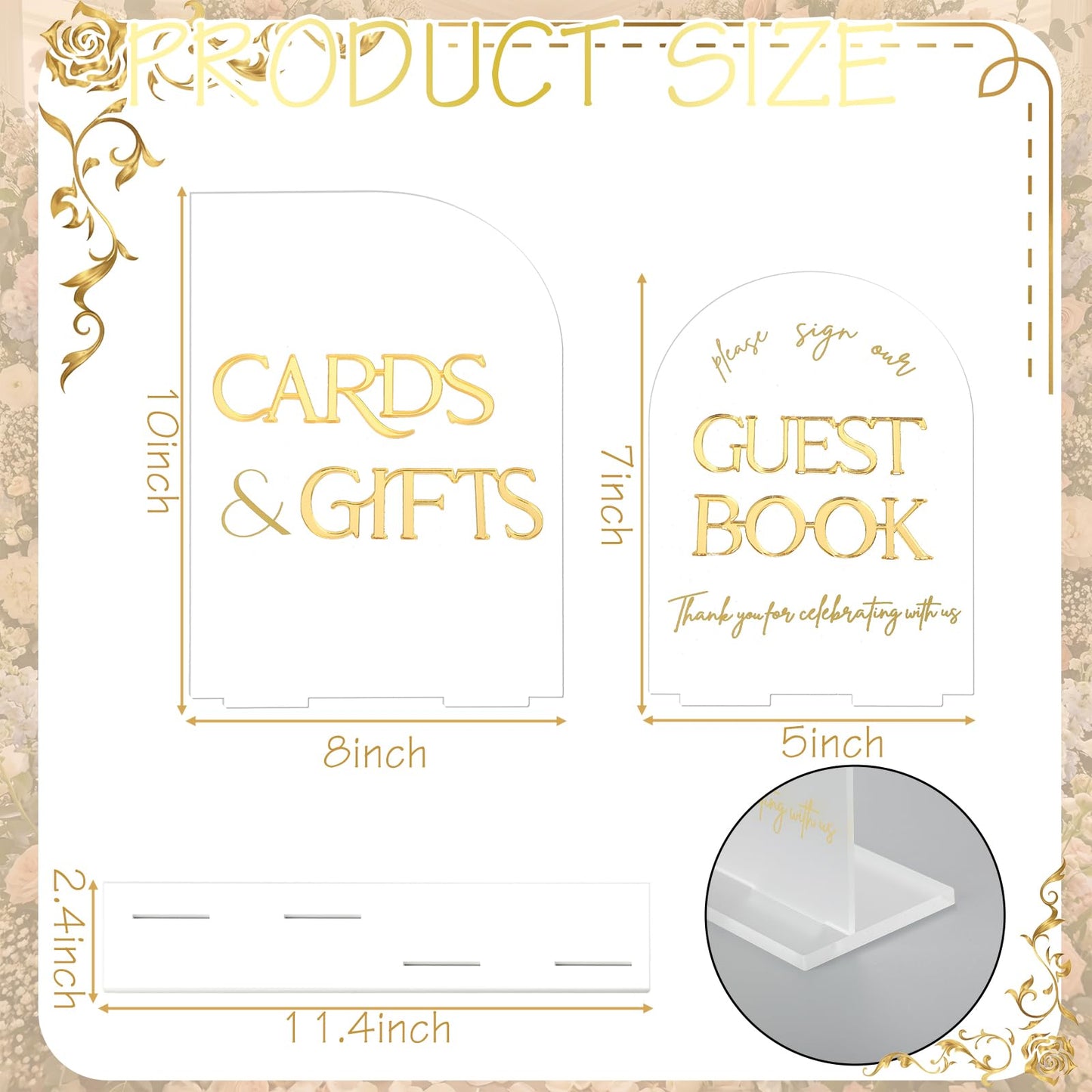 Amyhill 2 Pcs Acrylic Wedding Signs for Reception 8 × 10'' Cards and Gifts 5 x 7'' Please Sign Our Guestbook Sign with Stand Wedding Table Decor for Marriage Memorial Ceremony(Gold,Black,Minimalist)