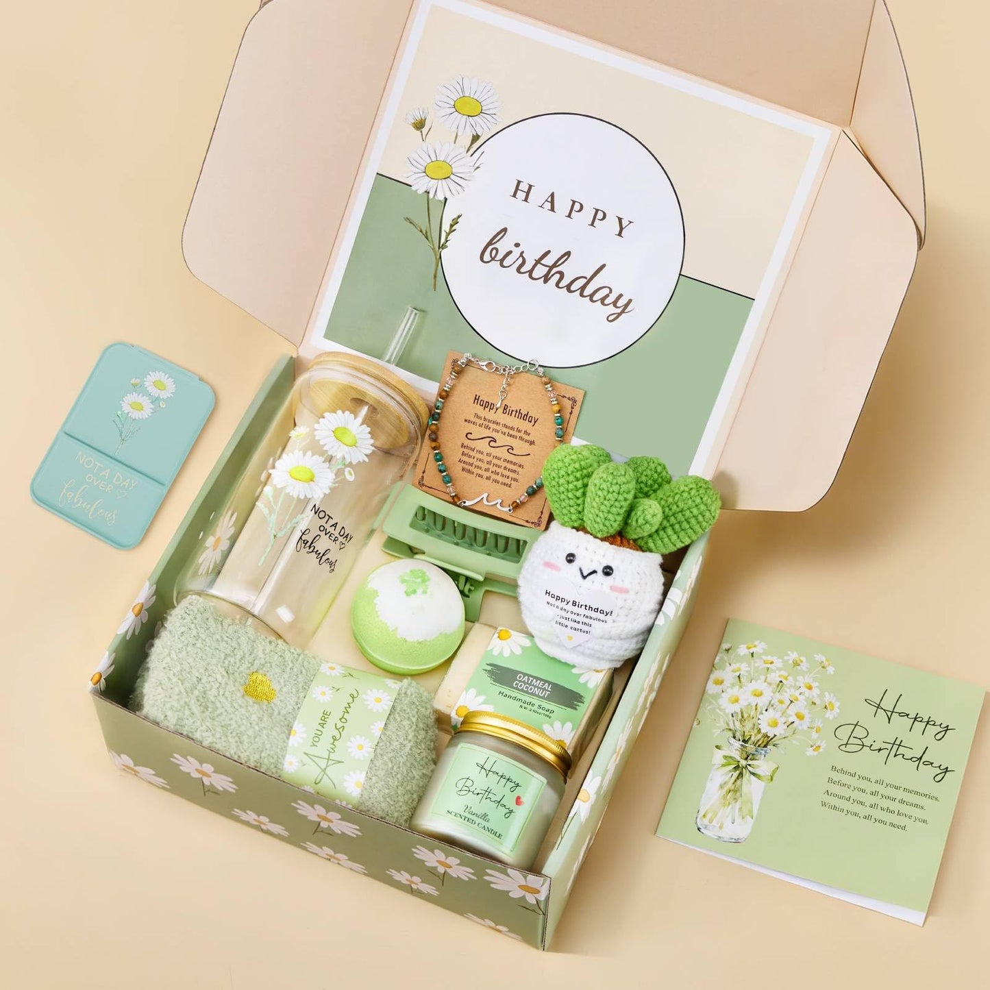 Uongeod Birthday Gifts for Women,Happy Birthday Gifts for Women 11PCS Birthday Basket for Women Green Best Friend Birthday Gifts Baskets for Women Mon Wife Daughter Aunt Sister Coworkers