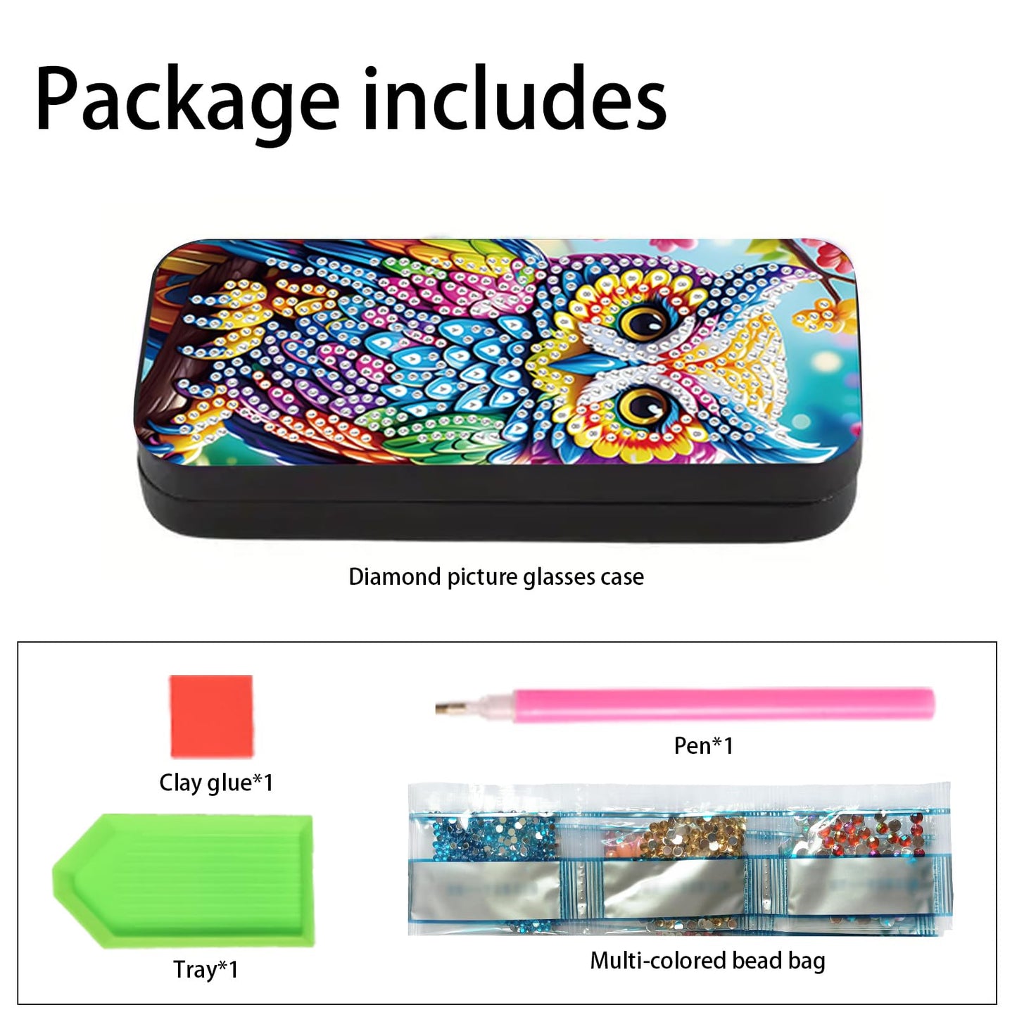 MVVMTOP Diamond Painting Eye Glass Case, DIY Colorful owl Diamond Art Glasses Storage Box Sunglass Case for Adults Handmade for Art Craft Gift Travel Sunglass Eyeglasses