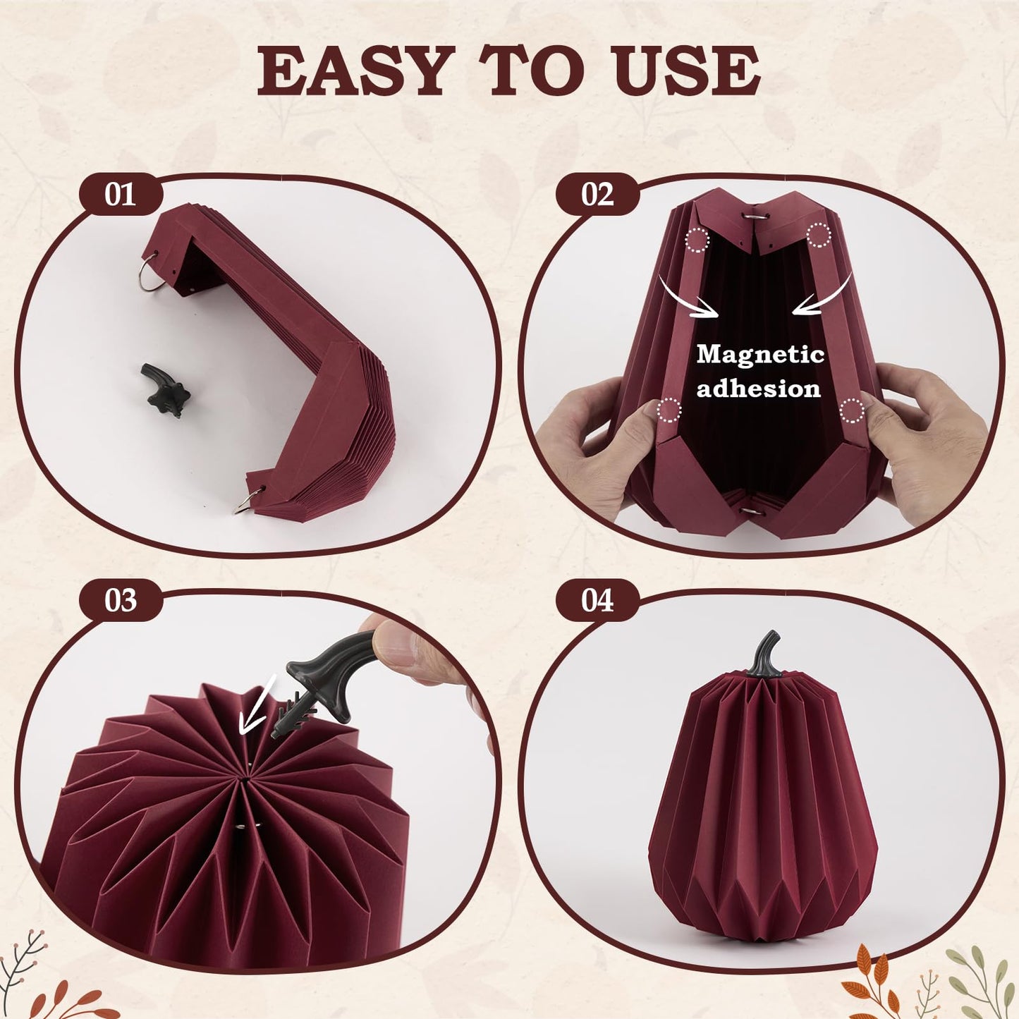 4Pcs Paper Pumpkin Table Decorations, Fall Pumpkin Honeycomb Centerpieces 3D Paper Honeycomb Pumpkins for Thanksgiving Autumn Halloween Home Table Decor (Burgundy and White)