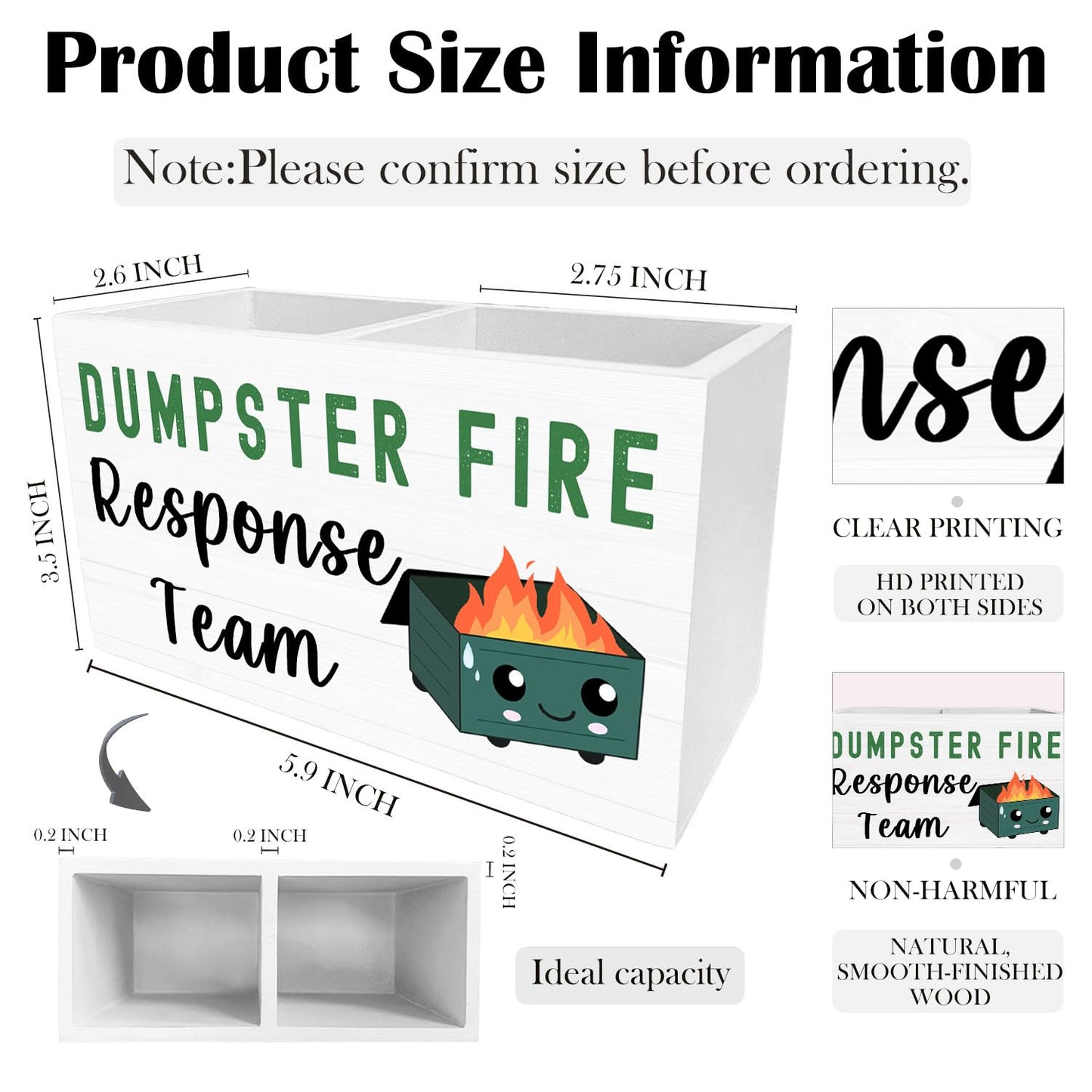 HYKDFMNCJ Funny Dumpster Fire Pen Holder for Desk, Dumpster Fire Response Team Wooden Box Sign Desk Decor for Office Decoration, Sarcastic Office Pencil Organizer, Funny Coworker Gifts