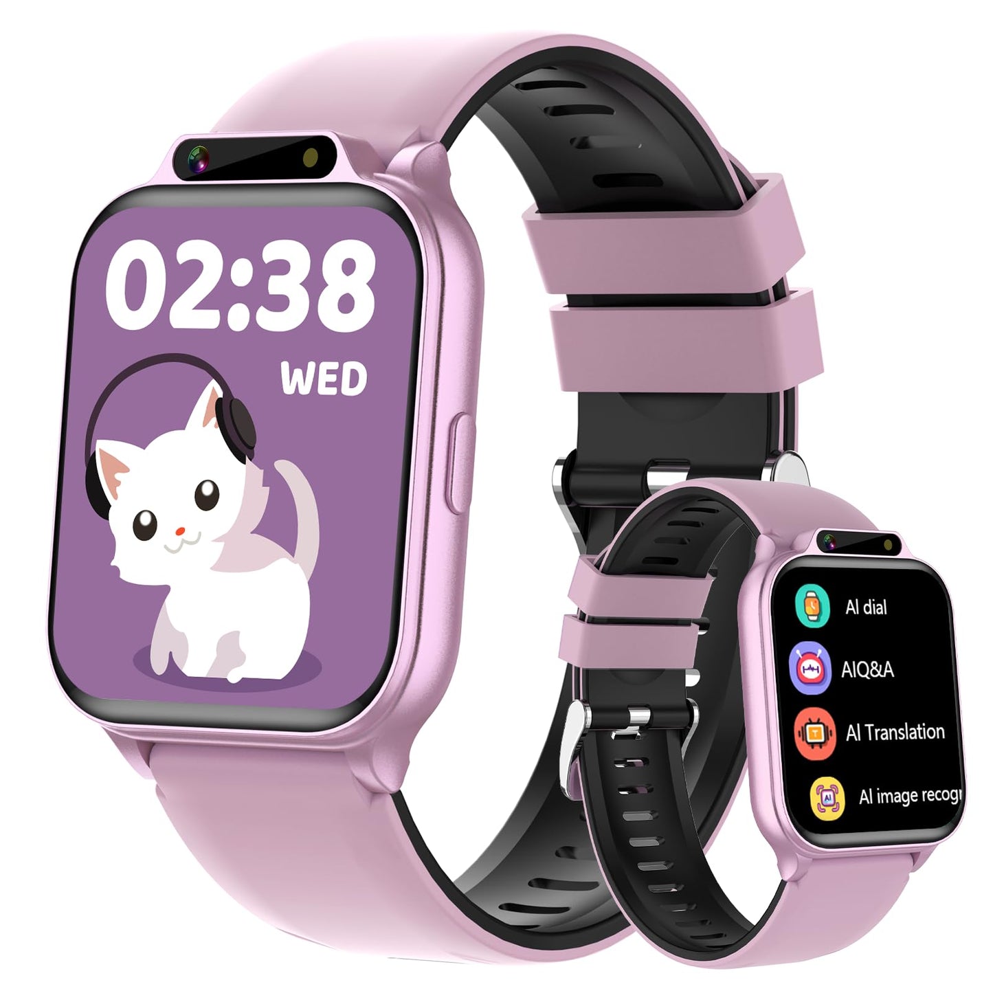 Smart Watch for Kids,1.85" Fitness Tracker with Heart Rate,Sleep Monitor,Built-in AI(Translation/Q&A/Watch Face/Image recognition Smartwatches,NO APP/Phone, Gift for Boys Girls.(Built-in AI, Pink)