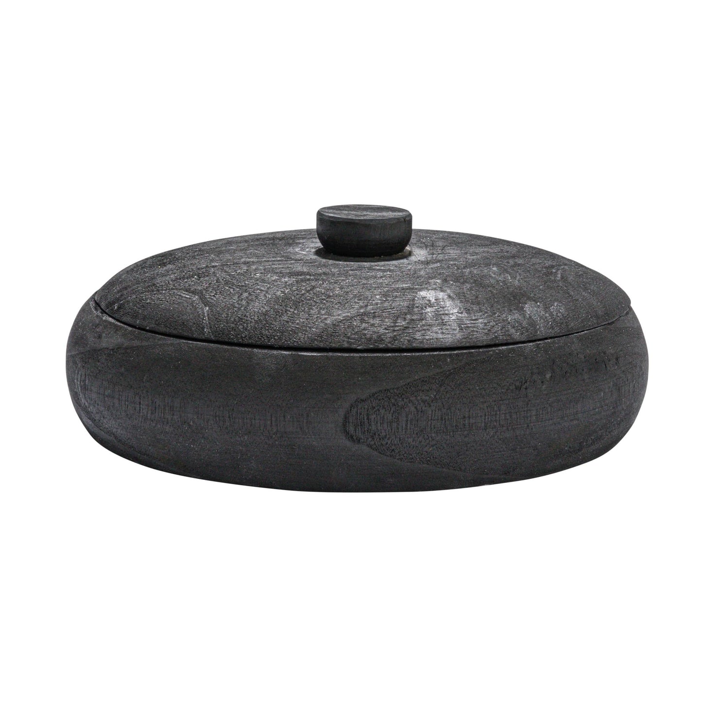 Creative Co-Op Decorative Paulownia Wood Container with Lid, Black