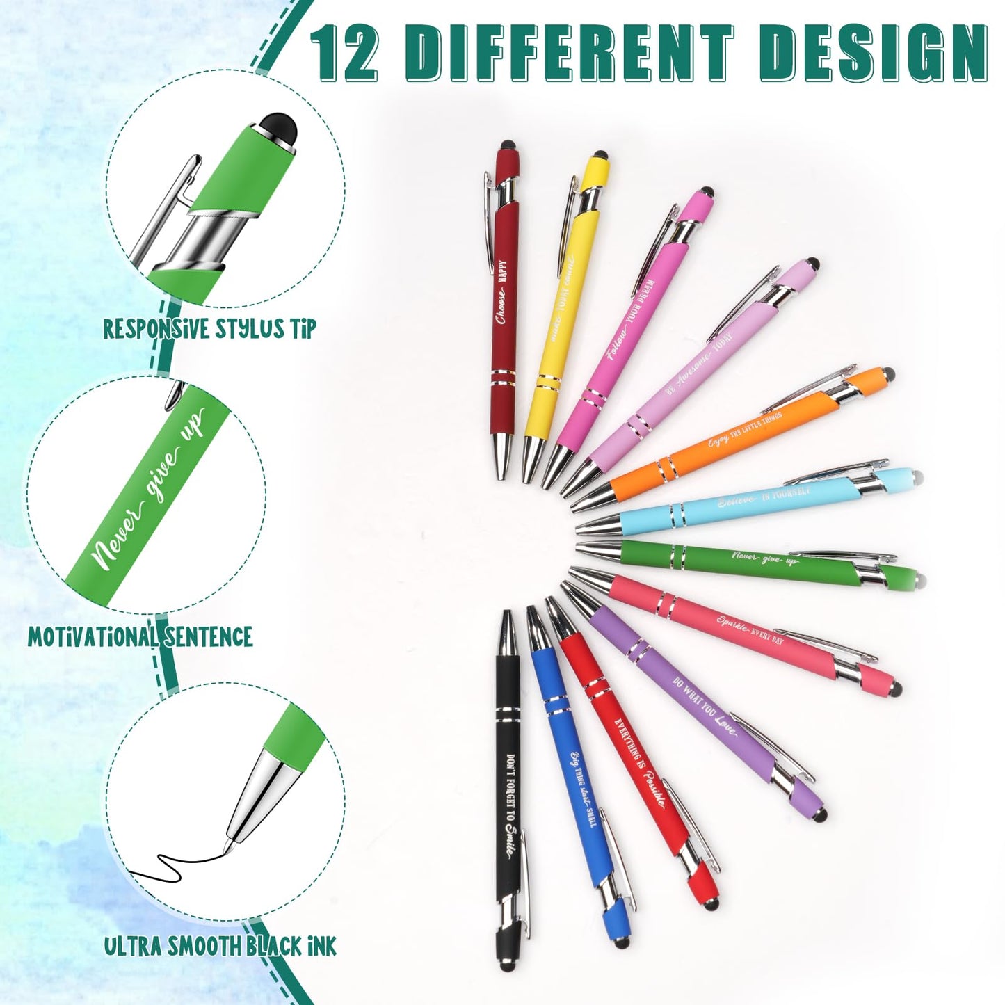 48 Pcs Watercolor Bulk Motivational Pens Inspirational Notepads Set, Pocket Motivational Quote Notebooks Ballpoint Pens, Mini Journals Gift Set for Kids Students Teachers School Office Prizes Supplies